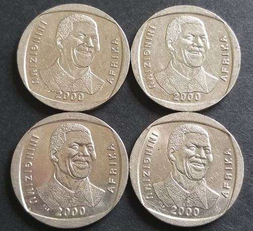 4 X Year 2000 'Smiley' Mandela R5.00 coins!!!!(EXCELLENT CONDITION!!!) 1 bid for all