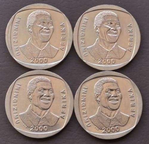 4 x Year 2000 Mandela R5.00 coins - IN EXCELLENT CONDITION!!! - Bid per coin to take the lot.