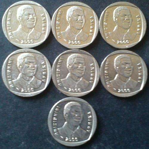 7 x 'Smiley' Mandela R5.00 coins - Bid per coin for the lot!!!