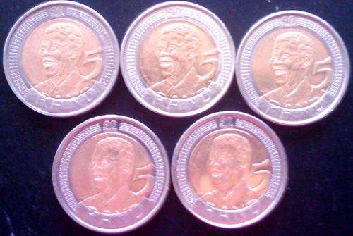5 x Mandela 2008 Birthday R5.00 coins - 1 bid for 5 coins!!!