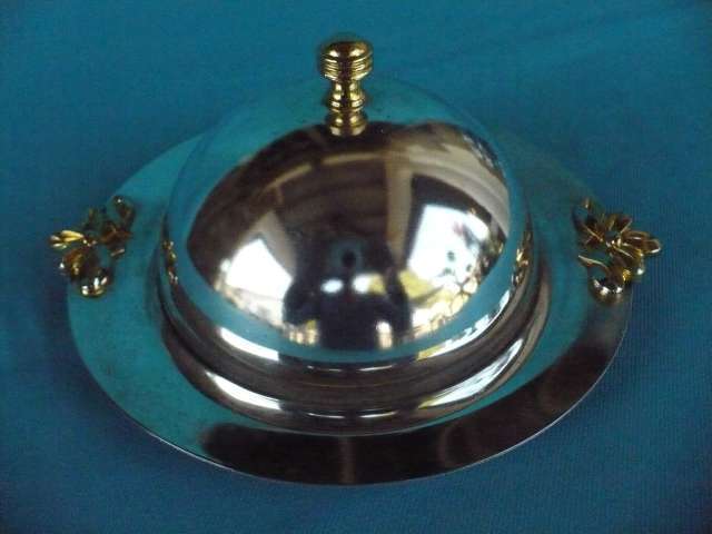 SILVER PLATED BUTTER DISH WITH GLASS INNER