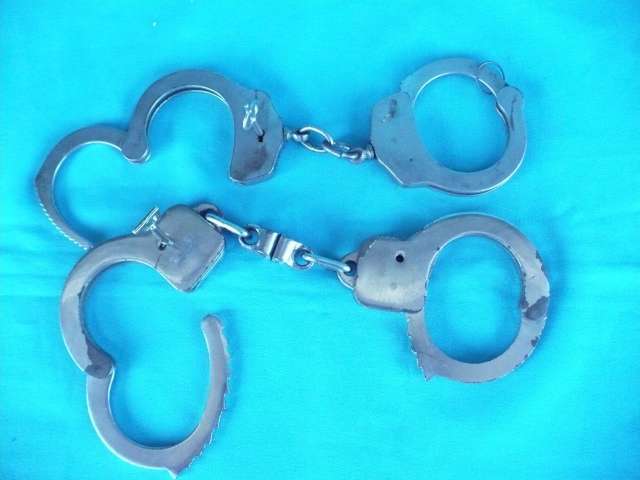 VINTAGE   2 PAIRS HEAVY HANDCUFFS WITH KEYS