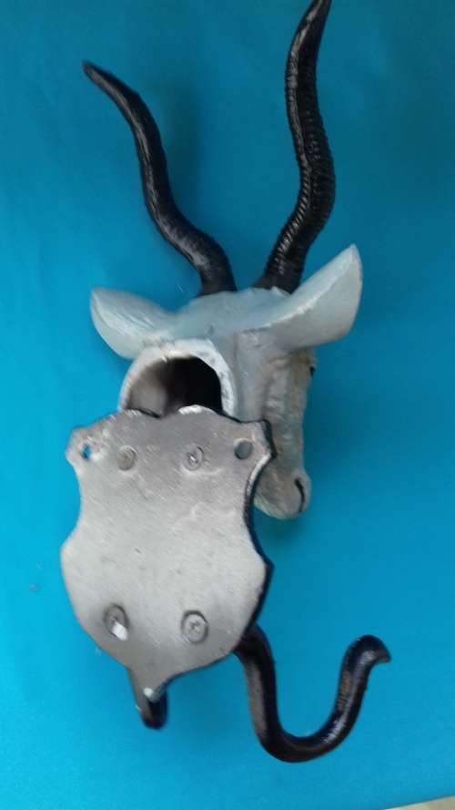 CAST IRON  AFRICAN ANTELOPE  " HEAD"  COAT/ HAT HANGER
