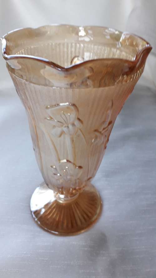VINTAGE   ' IRIS '    MARIGOLD DEPRESSION GLASS VASE
