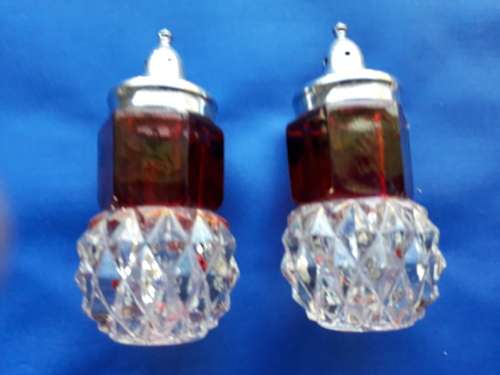 VINTAGE  PART STAINED GLASS  2 PIECE CONDIMENT SET