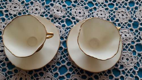 2   VINTAGE   "LAWLEYS"  COFFEE CUPS WITH SAUCERS
