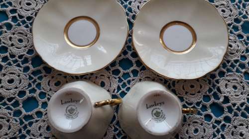2   VINTAGE   "LAWLEYS"  COFFEE CUPS WITH SAUCERS