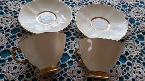 2   VINTAGE   "LAWLEYS"  COFFEE CUPS WITH SAUCERS
