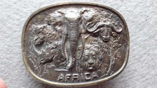SOLID  BRASS    "AFRICA"  BIG 5 MENS BELT BUCKLE