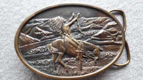 SOLID  BRASS    "AMERICAN INDIAN CHIEF JOSEPH "   MENS BELT BUCKLE