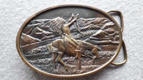 SOLID  BRASS    "AMERICAN INDIAN CHIEF JOSEPH "   MENS BELT BUCKLE