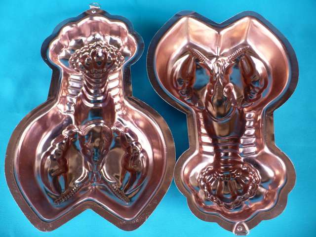 PAIR COPPER LOBSTER MOULDS