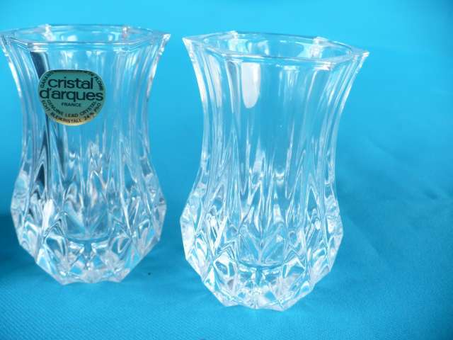 PAIR LEAD CRYSTAL VASES CRYSTAL D'ARQUES ' VIOLETTE'