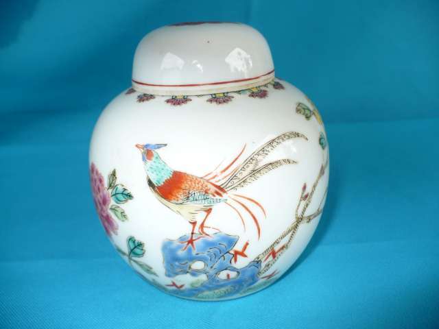 CHINESE GINGER JAR WITH BIRD OF PARADISE