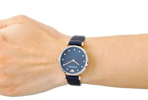 Ladies Emporio Armani Retro Blue Leather Quartz Watch - AR1989