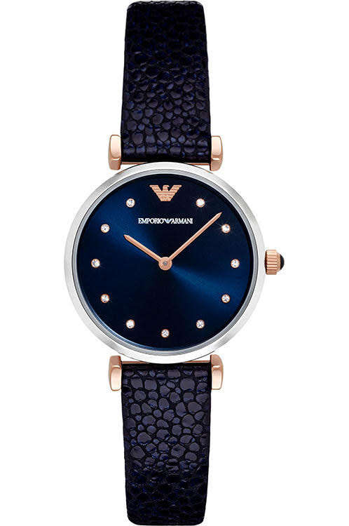 Ladies Emporio Armani Retro Blue Leather Quartz Watch - AR1989