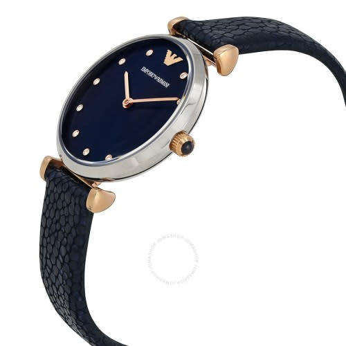 Ladies Emporio Armani Retro Blue Leather Quartz Watch - AR1989