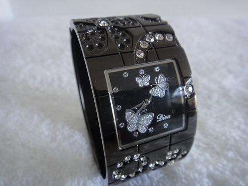 BLACK CERAMIC BUTTERFLY BANGLE LADIES WATCH  ##BRAND NEW##