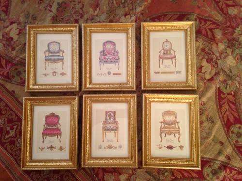 Set of 6 framed postcards of assorted chairs