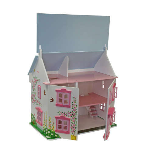 wooden doll house with furniture