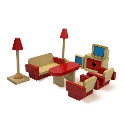 wooden doll house with furniture