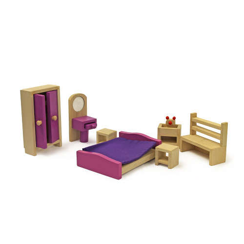wooden doll house with furniture