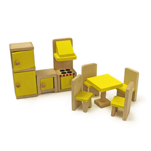 wooden doll house with furniture