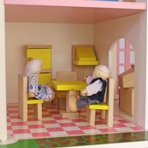wooden doll house with furniture