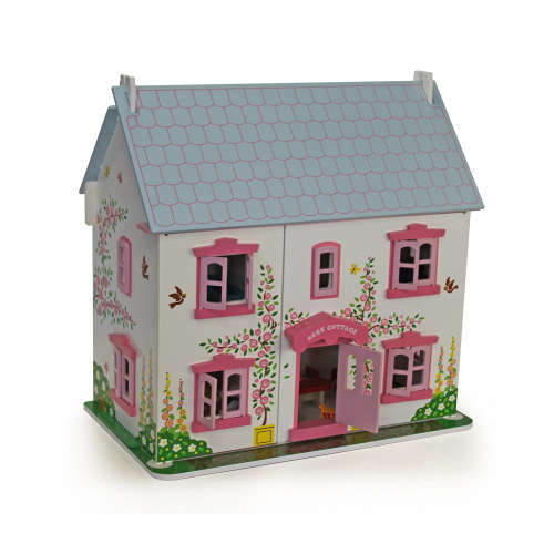 wooden doll house with furniture
