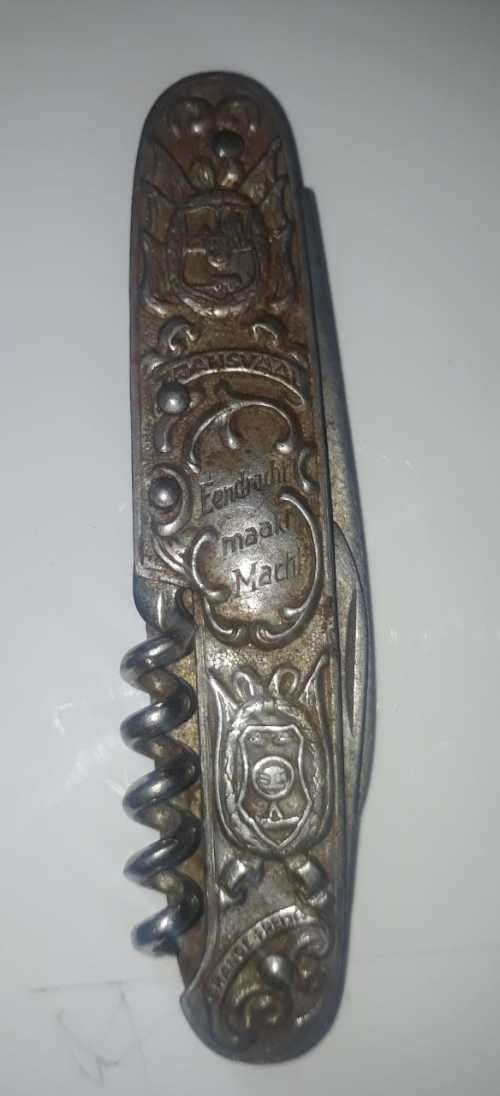 Antique Paul Kruger & Christiaan de Wet Eendracht Maakt Macht Pocket Knife (Solingen Germany) 1882