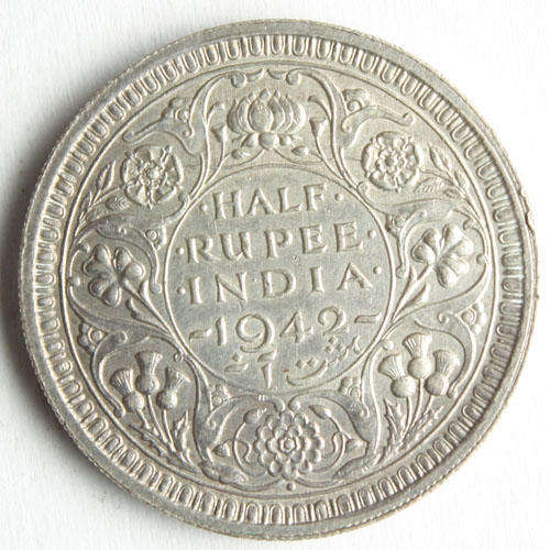 Silver Half Rupee India 1942