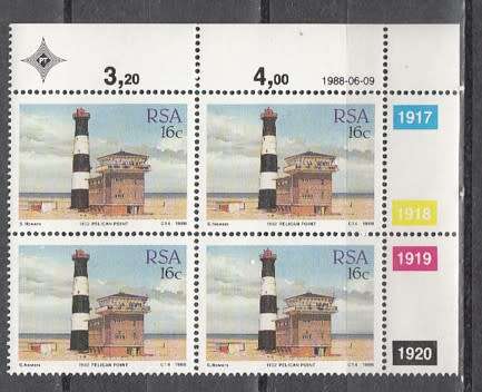 RSA 4 Control Blocks of 4 Stamps Each -  Ligthouses (Face R 5.44) 1988