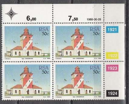 RSA 4 Control Blocks of 4 Stamps Each -  Ligthouses (Face R 5.44) 1988