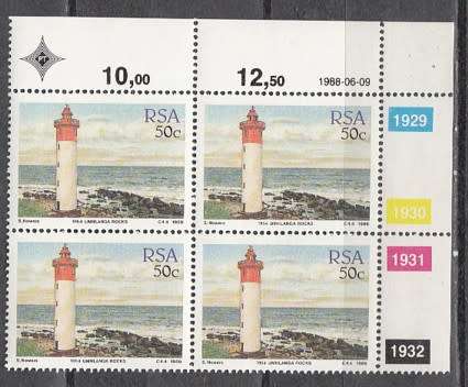 RSA 4 Control Blocks of 4 Stamps Each -  Ligthouses (Face R 5.44) 1988