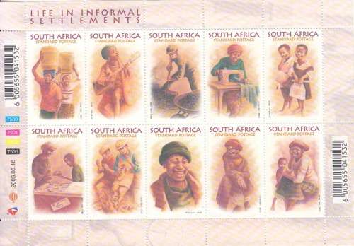 RSA Sheet of Ten Standard Postage Stamps - Life in Informal Settlements (Face R 42.00) 2003