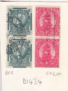Union Two Pairs of Coil Stamps (1/2d Springbuck & 1d Ship)