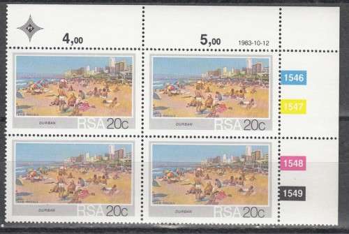 RSA 4 Control Blocks of 4 Stamps Each - Tourism SA Beaches (Face R 3.80) 1983