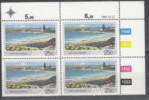 RSA 4 Control Blocks of 4 Stamps Each - Tourism SA Beaches (Face R 3.80) 1983
