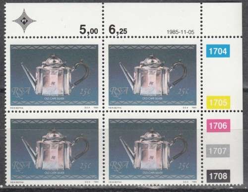 RSA 4 Control Blocks of 4 Stamps Each - Cape Silver (Face R 4.68) 1985