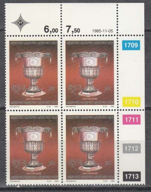 RSA 4 Control Blocks of 4 Stamps Each - Cape Silver (Face R 4.68) 1985