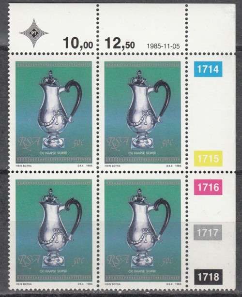 RSA 4 Control Blocks of 4 Stamps Each - Cape Silver (Face R 4.68) 1985