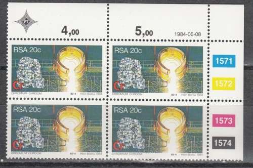RSA 4 Control Blocks of 4 Stamps Each - Strategic Minerals (Face R 3.44) 1984