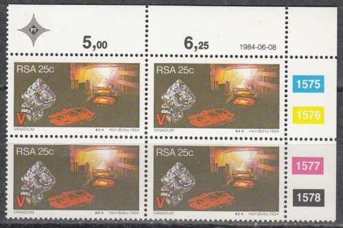 RSA 4 Control Blocks of 4 Stamps Each - Strategic Minerals (Face R 3.44) 1984