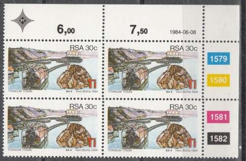 RSA 4 Control Blocks of 4 Stamps Each - Strategic Minerals (Face R 3.44) 1984