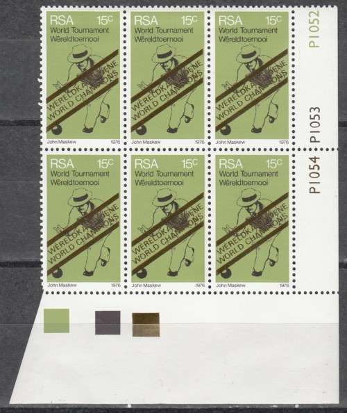 RSA Control Block of 6 Stamps - World Bowls Champions (Face R 0.90) 1976