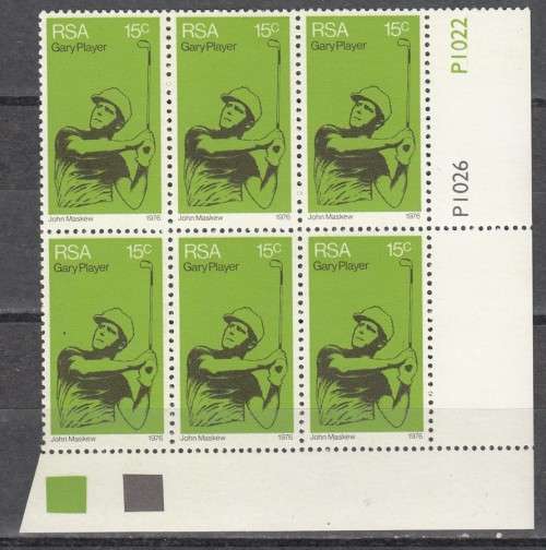 RSA Control Block of 6 Stamps - Golf - Gary Player (Face R 0.90) 1976