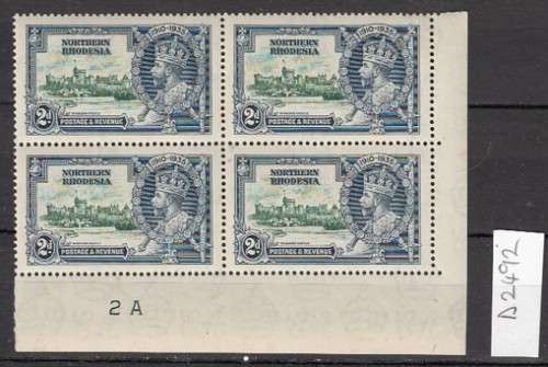 Northern Rhodesia Block of Four 2d KGV Silver Jubilee Stamps (Catalogue R 280.00)