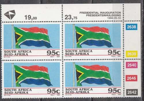 RSA 1994  4 Control Blocks of 4 Stamps Each- Mandela Inauguration