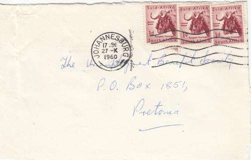 Union Postal Item Front Cover Only Johannesburg Post Mark Dated 27-X-60. As Image.