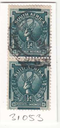 Union Vertical Pair of 1/2d Coil Spring buck Stamps.